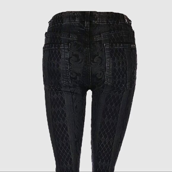 7 All Mankind Goth Victorian Print Black Skinny Jean 25 Low Rise Brocade Stretch - Picture 5 of 10